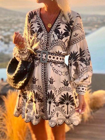 Modieuze Bedrukte Strand Loose Mini Jurk
