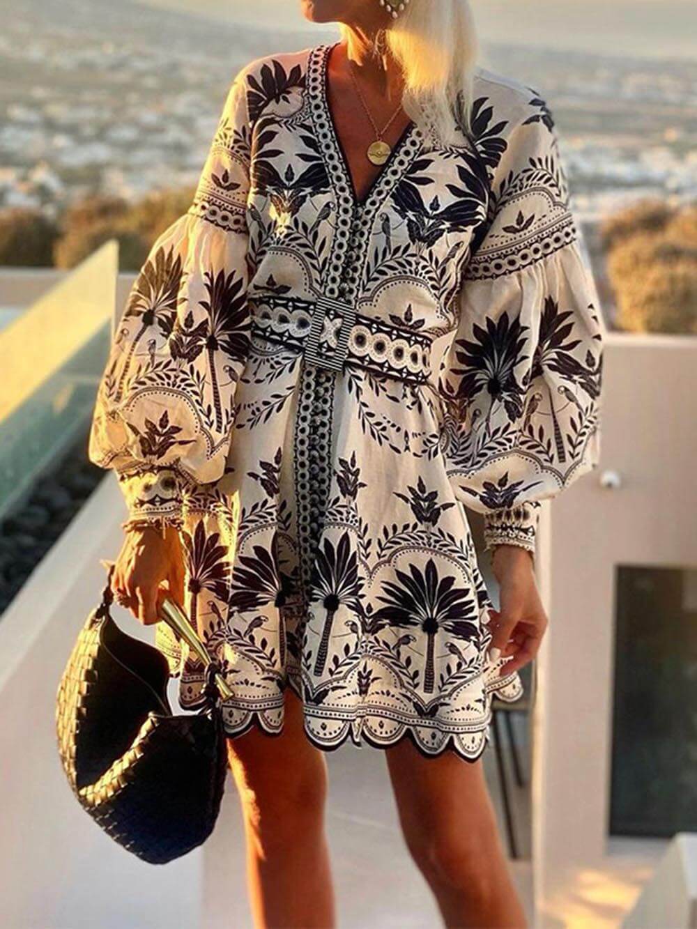 Modieuze Bedrukte Strand Loose Mini Jurk