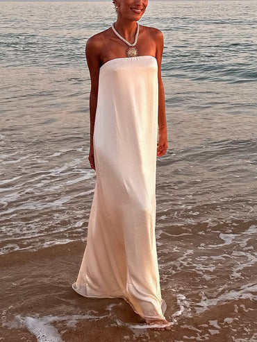 Elegante Satijnen Avondjurk Maxi Jurk
